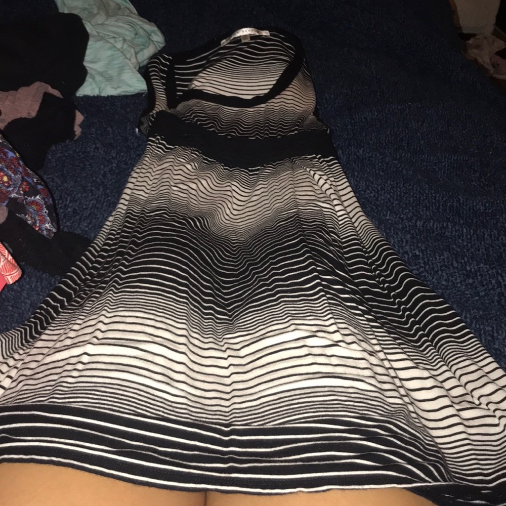 Black and white striped dress.